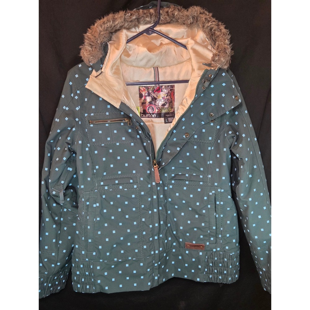 Burton Womens Snowboard Jacket‎ Size L Waterproof Insulated Hooded Faux Fur Trim